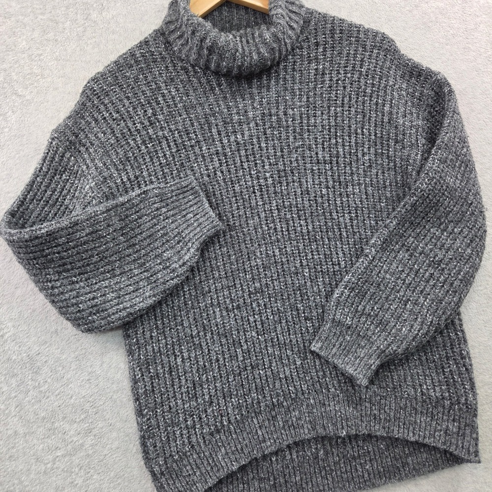 Cozycore OLD NAVY Hi-Lo Turtleneck CHUNKY KNIT Wool Blend Sweater Women S Grey